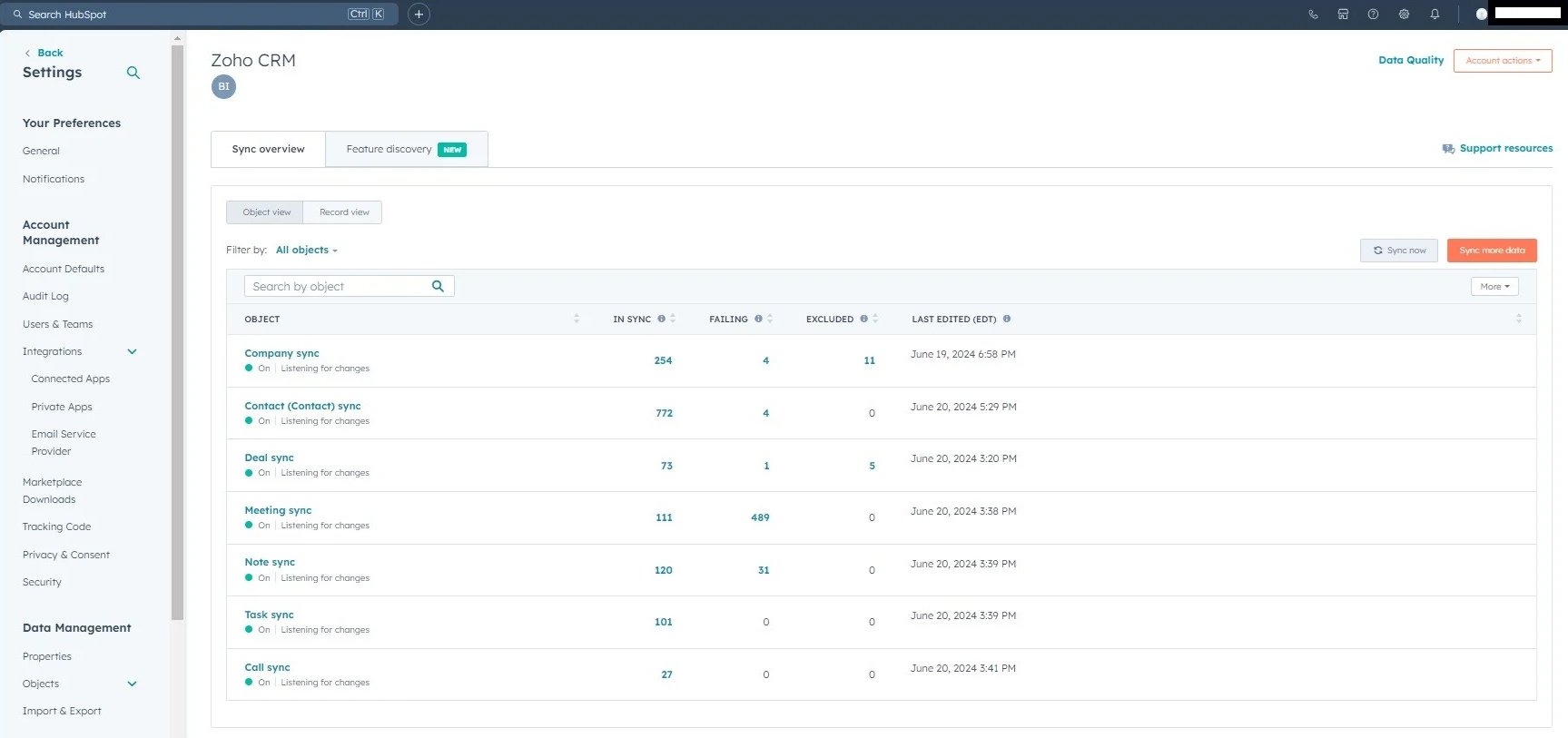 Zoho migration Object view in HubSpot