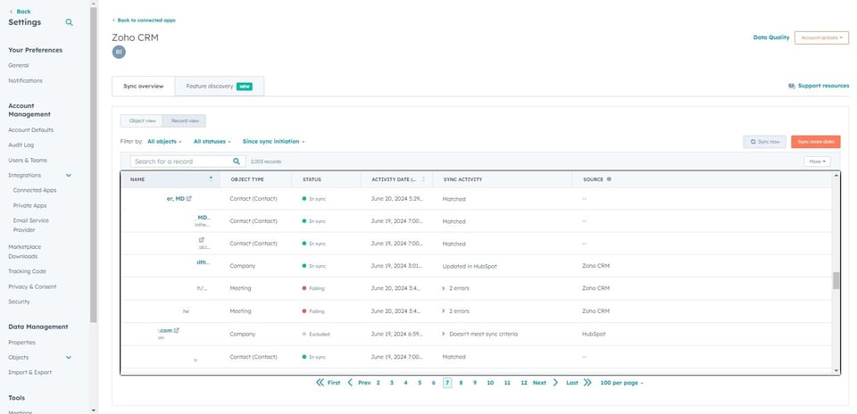 Zoho migration Record view with various Statuses