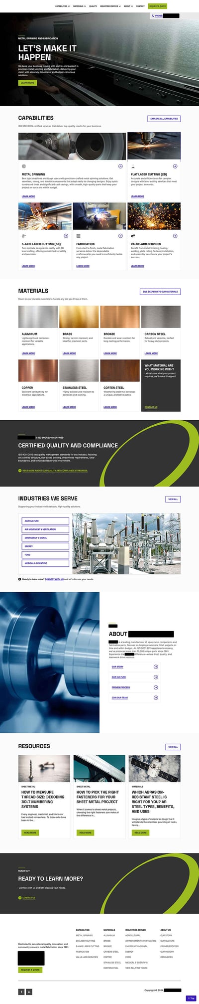 Metal components website after screenshot. New site has a restructured content hierarchy, customer focused language, and a more cohesive design that communicates capabilities and builds trust.