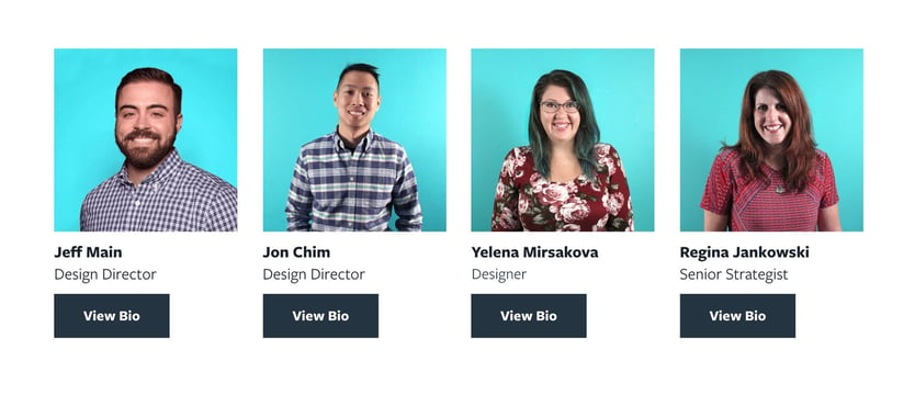 Screenshot of module showing Jeff Main- Design Director, Jon Chim- Design Director, Yelena Mirsakova- Designer, Regina Jankowski- Senior Strategist 