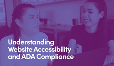 Two girls are sitting at a computer, one is blind and using a screen reader. Text overlay says 'Understanding  Website Accessibility and ADA Compliance'