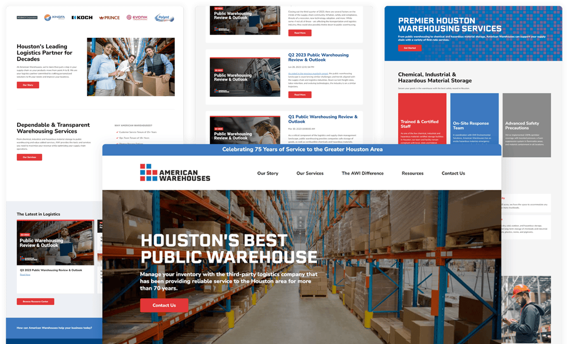 Screenshots of American Warehouses website